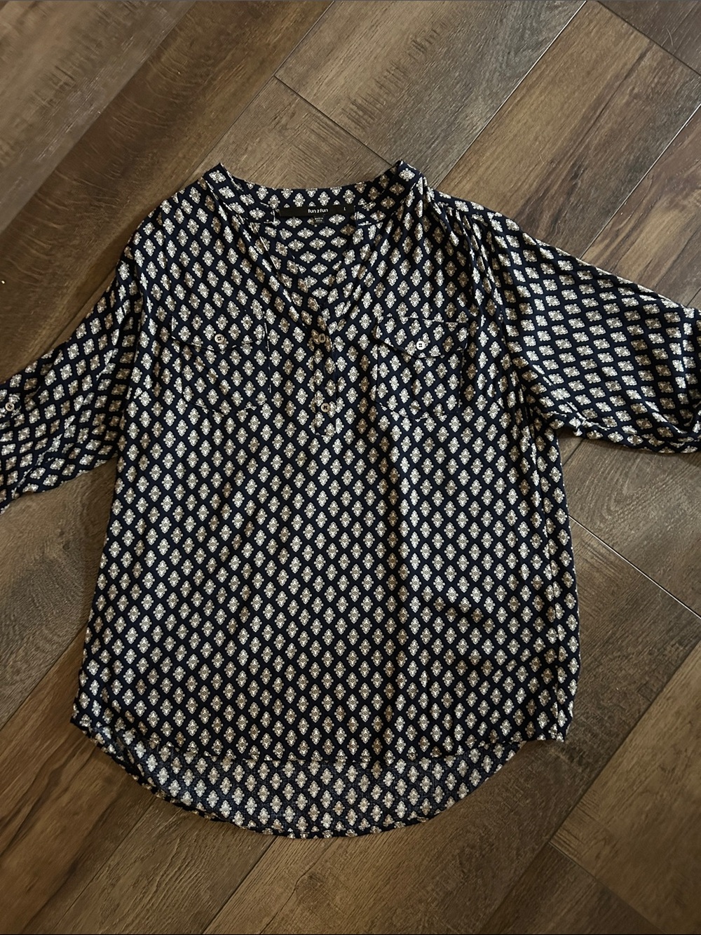 Printed V-Neck Button-Front Blouse